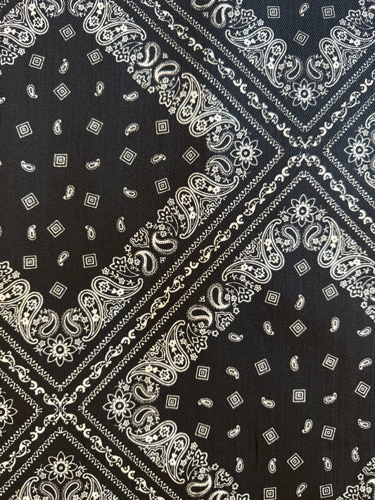 Bandana Print Denim Black and White
