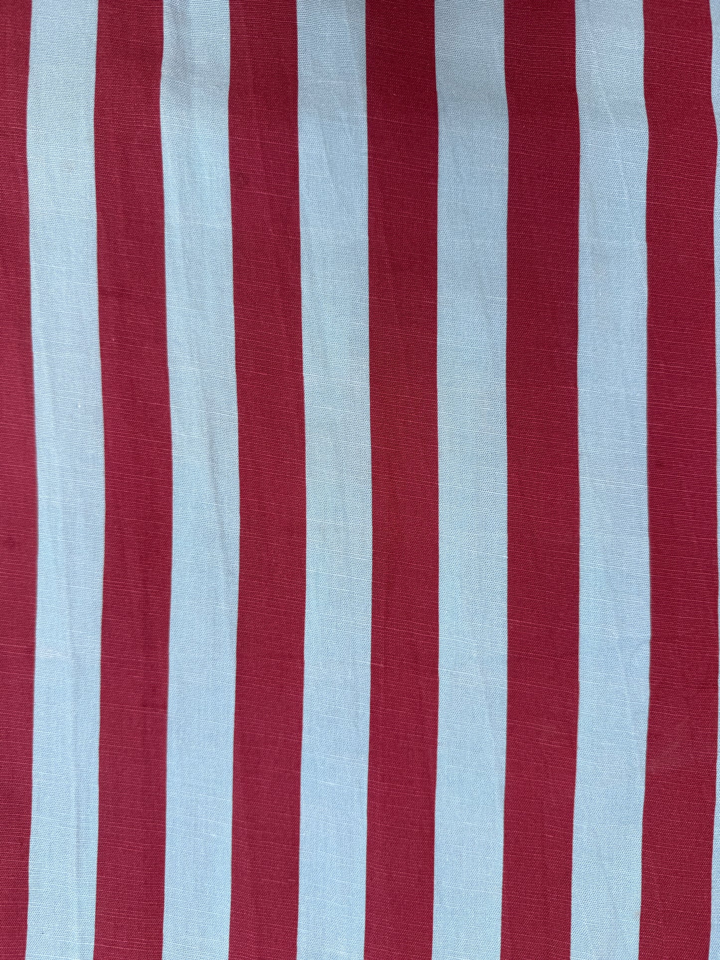 Maroon + Sea Glass Blue Striped Linen Fabric