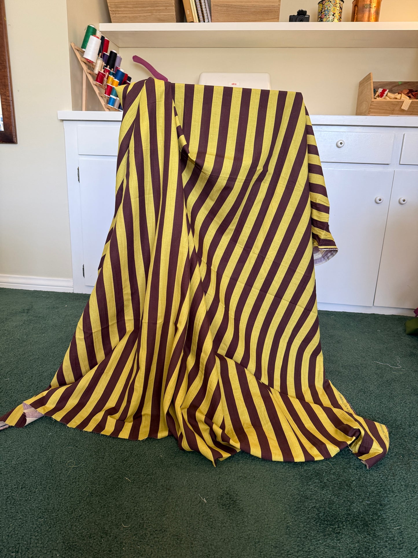 Chartreuse + Bark Striped Linen Fabric
