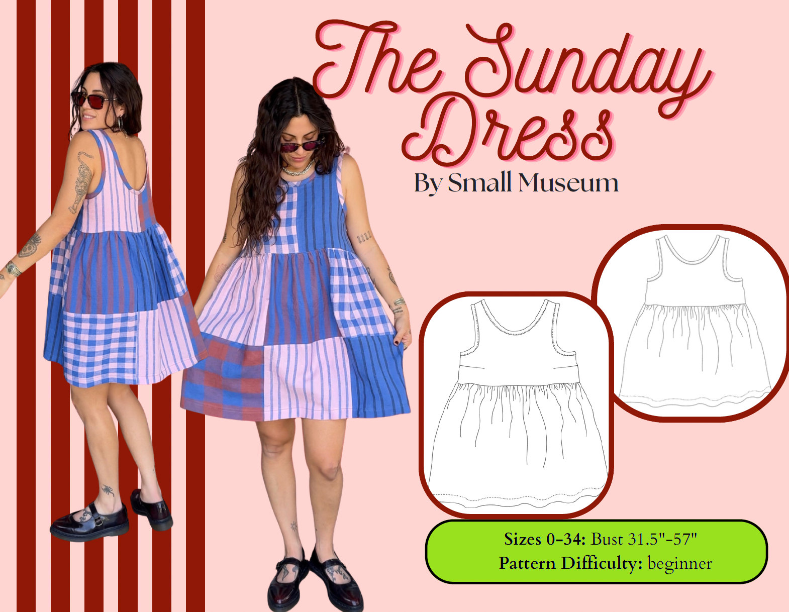 dress sewing patterns Sunday Pattern an inverted box pleat Girls: This Is It size:40 Farve:Salvie